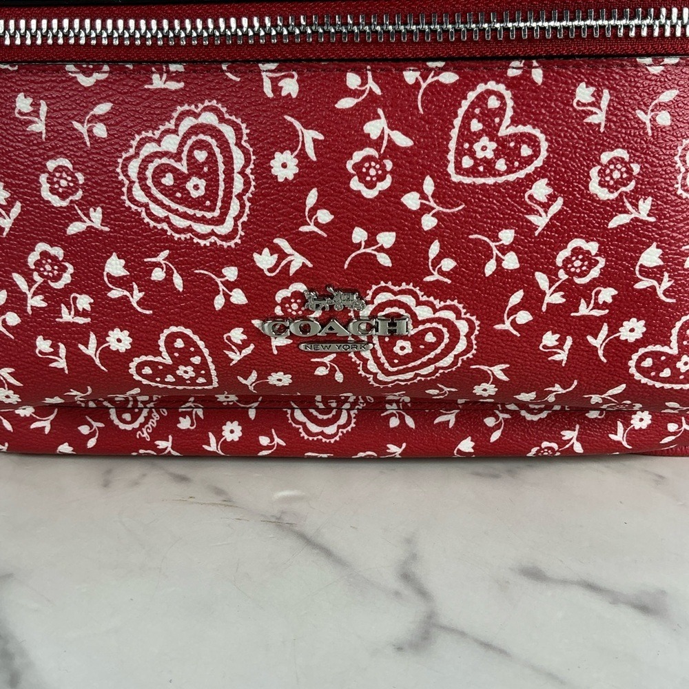 Coach Charlie Red White Lace Hearts‎ Floral Pattern Backpack Bag Work School - Picture 7 of 13